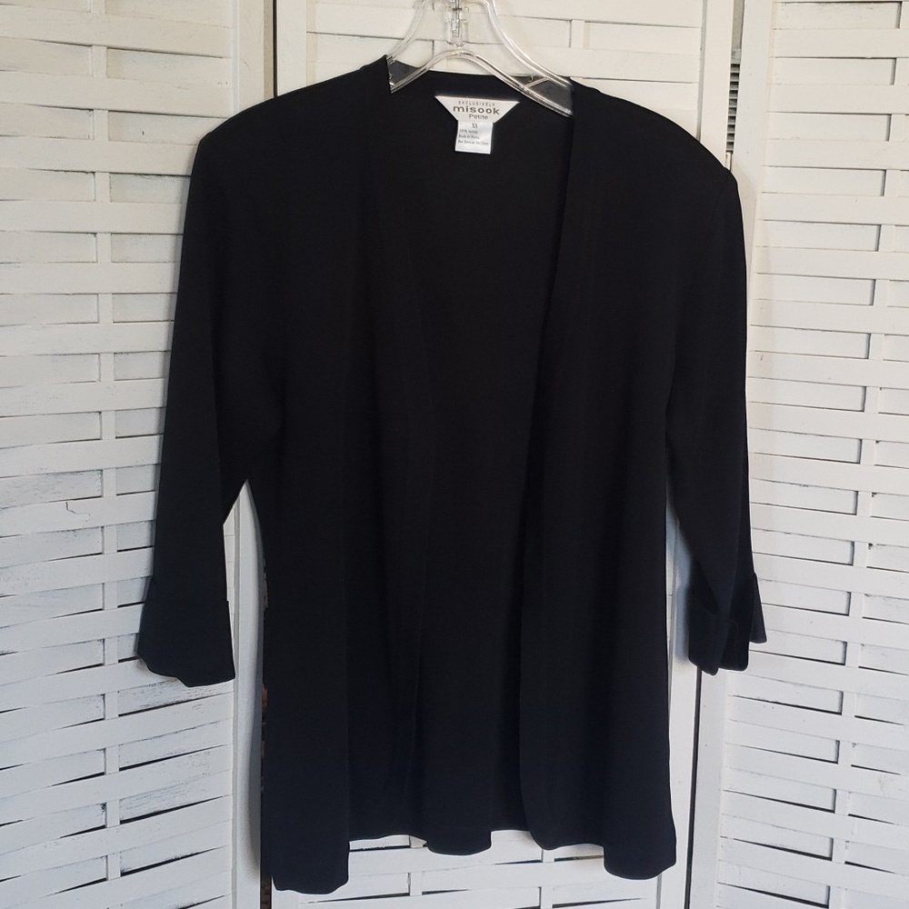 Misook black open cardigan 3/4 sleeves XS Petite 100% acrylic